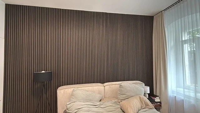 Bedroom slatted feature wall
